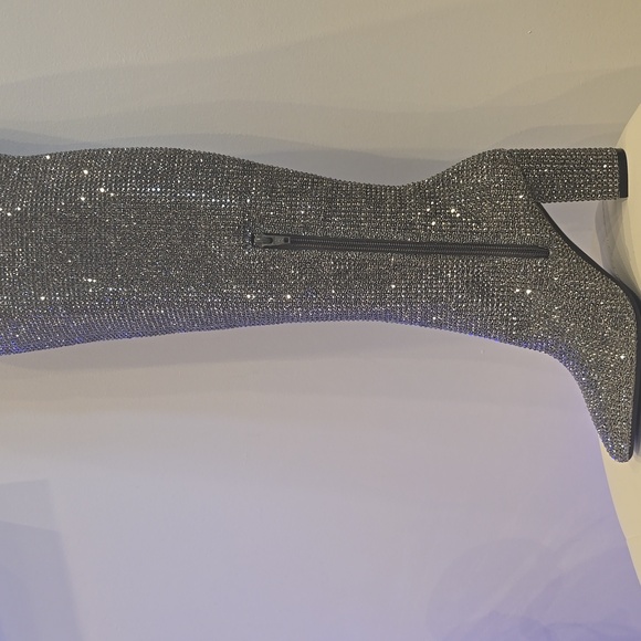 Gianni Bini RHINESTONE Crystal Over Knee High Heel Boots NEW Queen Bee Silver - Picture 6 of 9